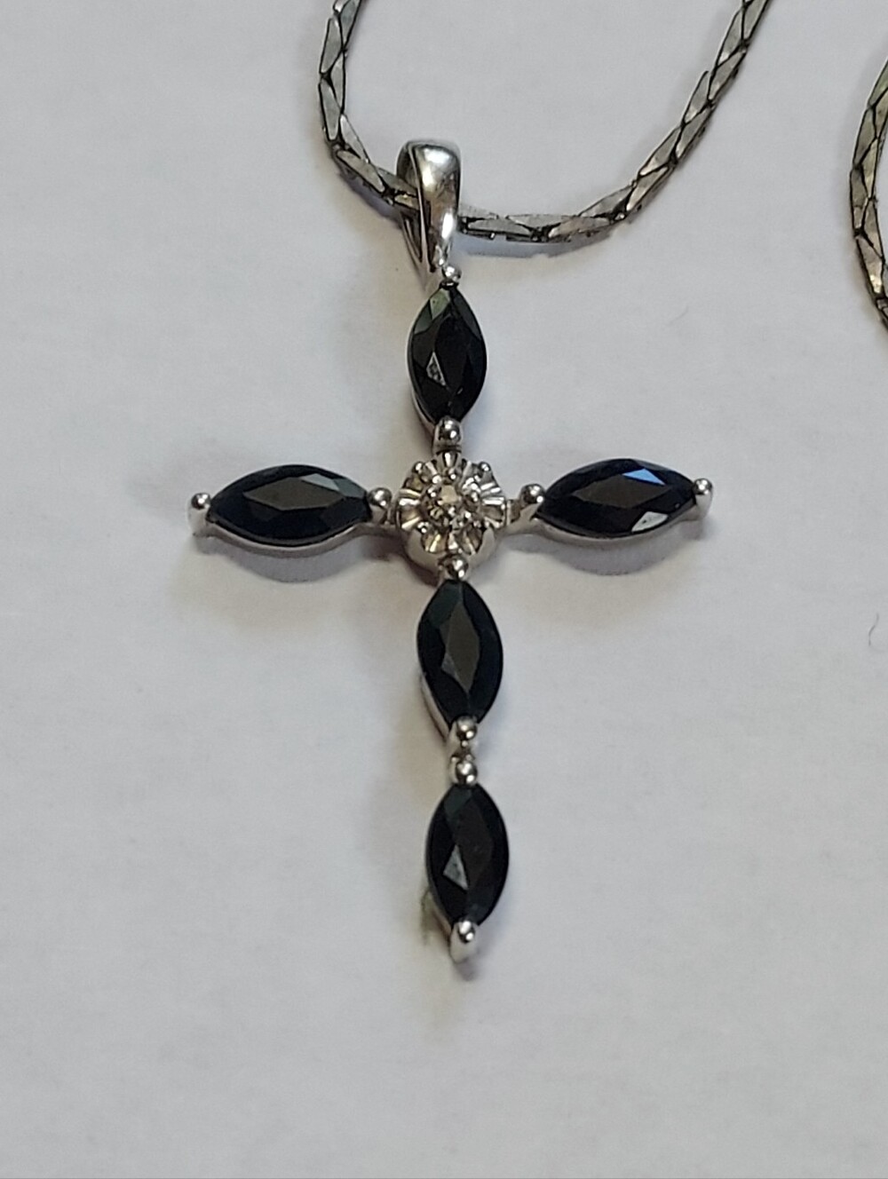 AFJC 10K Silver Black Onyx Cross Pendant Necklace